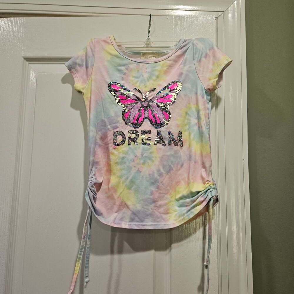 BTween Girl's Size 7 "Dream" Butterfly Sequin‎ Tie-Dye Shirt